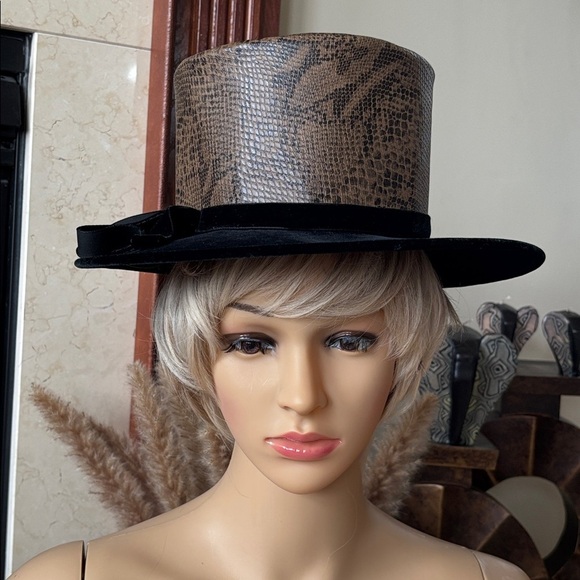 Vintage Rafield Steampunk Topper Hat Black Velvet Snakeskin Victorian Top Hat main image 7